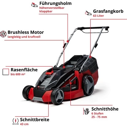 Einhell Power X-Change Akku-Rasenmäher GE-CM 43 Li 63 L Fangkorb Inkl. 2 Akkus 3 Einhell Power X-Change Akku-Rasenmäher GE-CM 43 Li 63 L Fangkorb Inkl. 2 Akkus – Bild 3