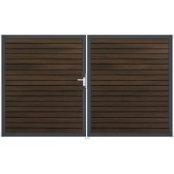 GroJa Steckzaun-Tor Solid-Rhombus 2-flg. DB703 DIN Links Walnuss Co-Extrudiert