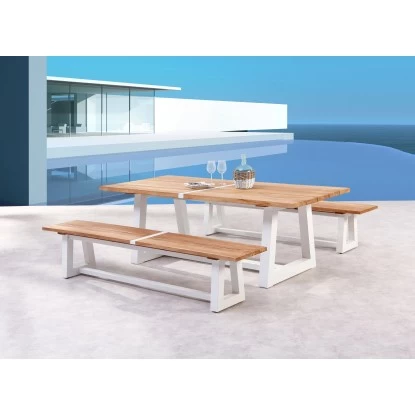 Gartenbank Campione 220 X 40 Cm Weiß/Teakholz FSC® 5 Gartenbank Campione 220 X 40 Cm Weiß/Teakholz FSC® – Bild 5